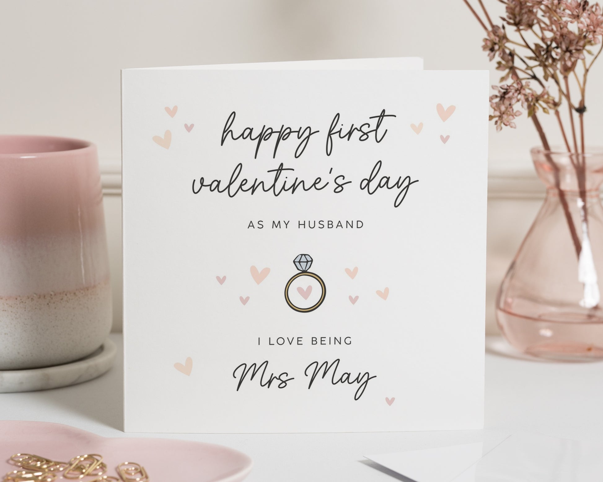Valentines Day Card for Husband, First Valentines Day Card, Personalised Valentines Card, I Love Being Mrs, Engagement Ring Card