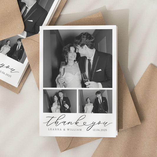 Black and White Wedding Thank You Card, Thank You Cards With Photo, Folded Wedding Thank You, Thank You Card, Simple Wedding Card With Photo