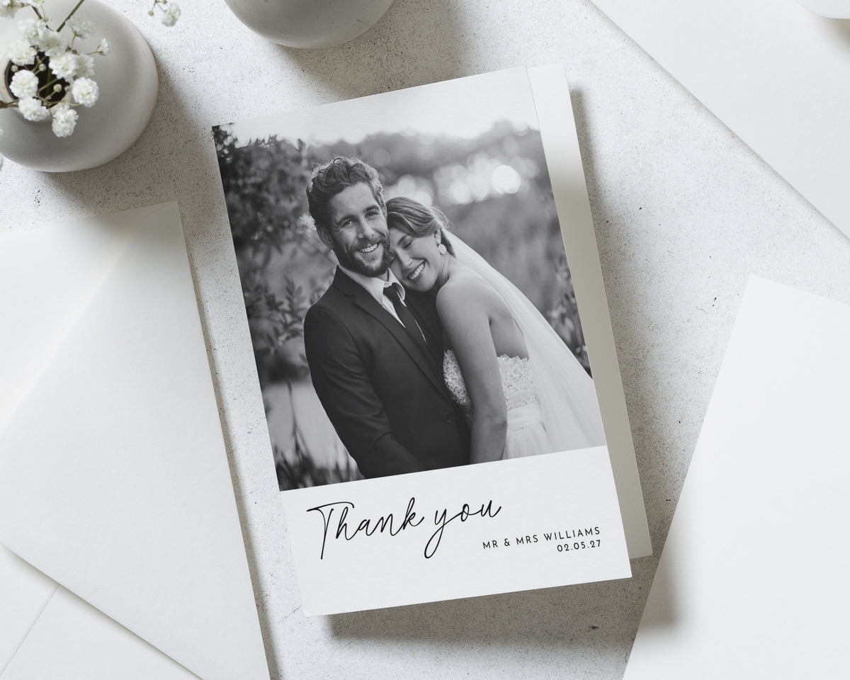 Personalised Wedding Thank You Cards, Photo Wedding Thank You Card, Minimal Thank You Cards, Simple Folded Wedding Thank You Card
