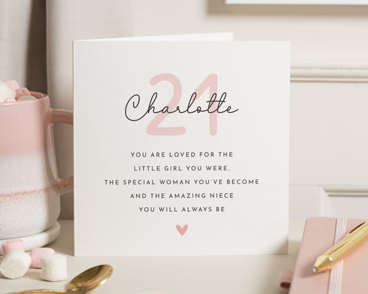 21st Birthday Card for Niece, Personalised 21st Birthday Card, Niece Birthday Cards, Birthday Card for Her, Custom Age Card