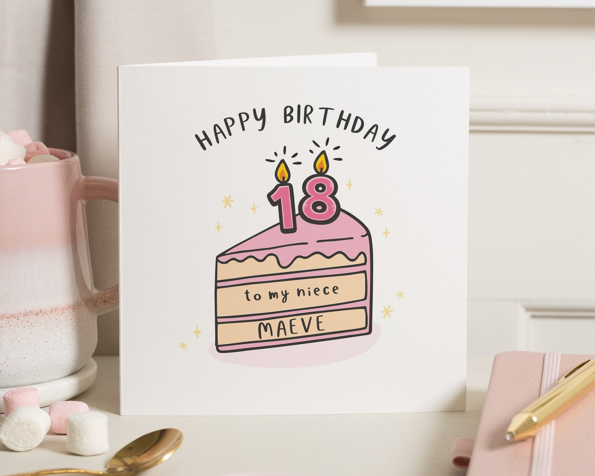 18th Birthday Card for Niece, Personalised Birthday Card, Birthday Card for Girl, Cute Cake Card, Custom 18th Card for Her