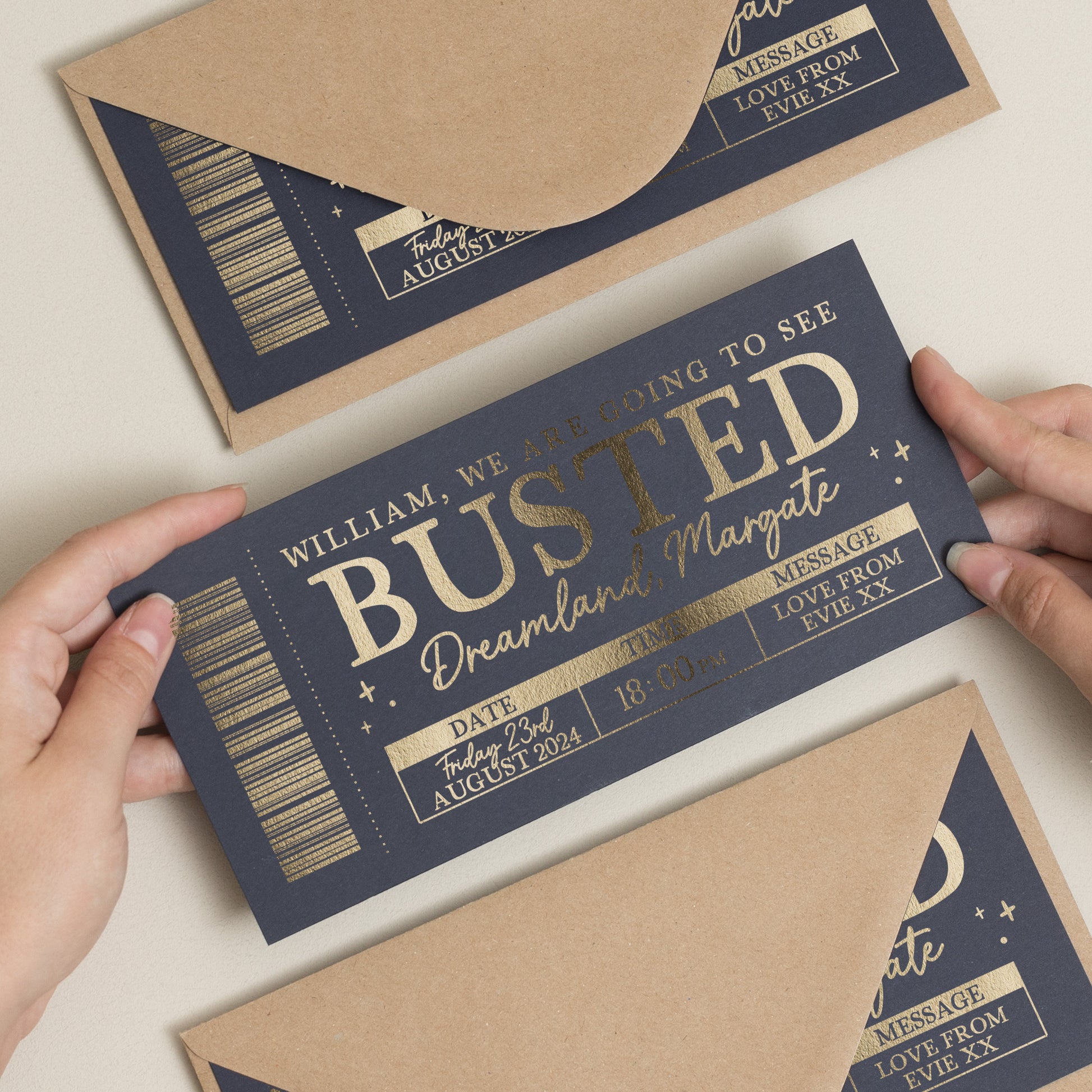 Busted Gig Ticket Gift Voucher, Personalised Gold Foil Scratch Gift Voucher, Scratch Reveal Gift, Scratch To Reveal, Gig Ticket