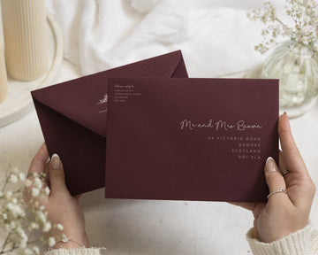 Burgundy Wine Envelopes with White Ink Address Printing, C6, 5x7 or C5 Wedding Invitation Envelopes (Bramble)