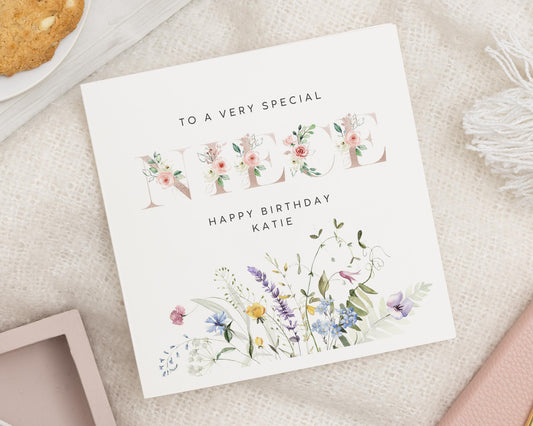 Birthday Card for Niece, Personalised Niece Birthday Card, Floral Birthday Card, Birthday Card for Girl, Cute Birthday Card