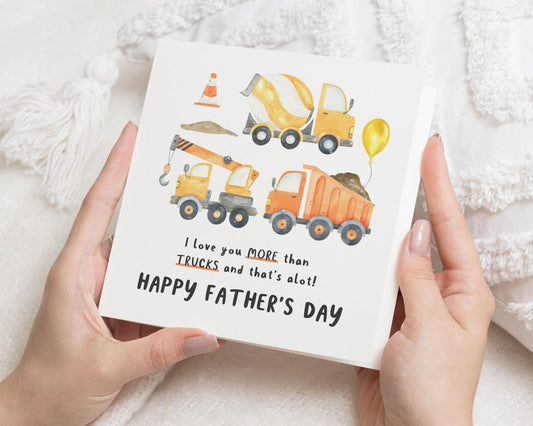 Fathers Day Card from Son, Fathers Day Card from Kids, Digger Card, Truck Card, Cute Fathers Day Card, Card for Dad, Construction Card