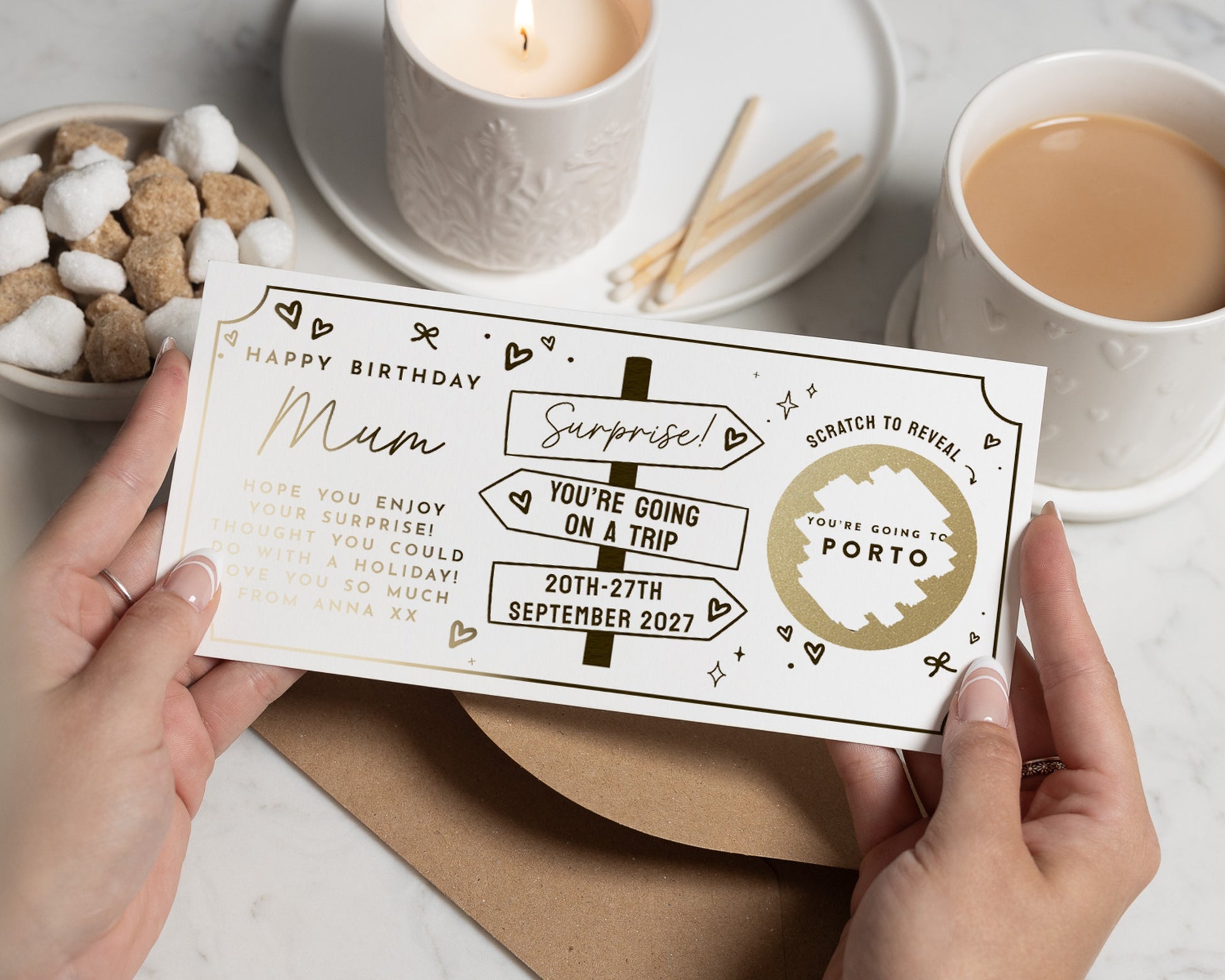 Personalised Birthday Scratch Off Holiday Reveal for Mum, Trip Gift Voucher, Surprise Weekend Away, Pack Your Bags Card