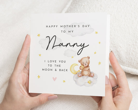 Mother's Day Card for Nanny, Nanny Mother's Day Card, Mother's Day Card for Her, Cute Bear Card, Personalised Mother's Day Card