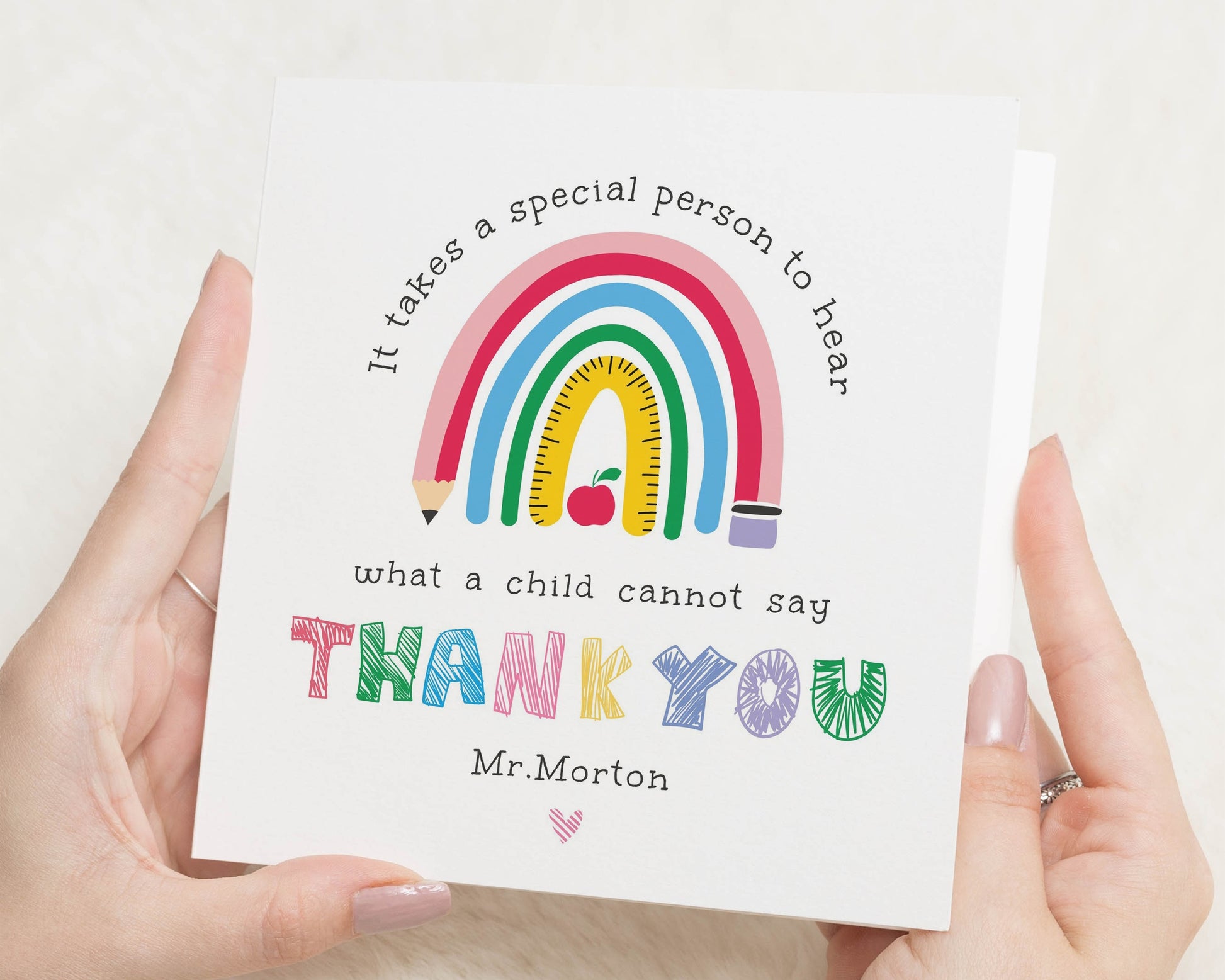 Teacher Thank You Card, Personalised Teacher Card, Thank You Teacher Card, Teaching Assistant Card, Nursery Teacher Rainbow Card