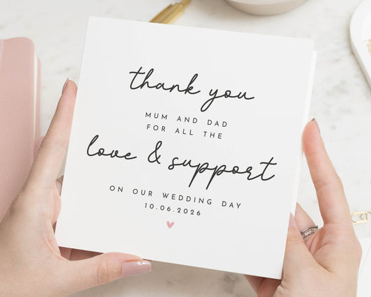 Thank You Card for Mum and Dad, Wedding Thank You Card, Love and Support Card, Personalised Wedding Card, Parents Thank You Card