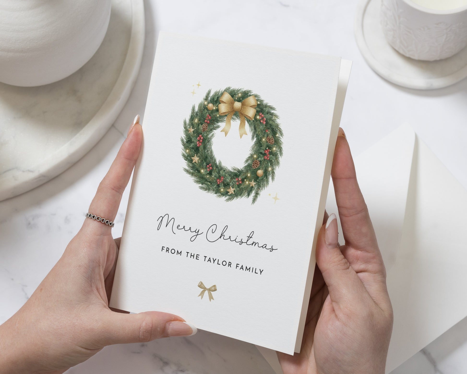 Personalised Christmas Card, Pack of Christmas Cards, Family Christmas Card, Wreath Design, Pack of 10, 20, 50 or 100