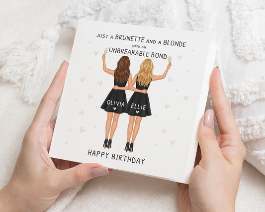 Personalised Best Friend Birthday Card, Birthday Card for Friend, Birthday Card for Her, Custom Friendship Card, Brunette Blonde Card