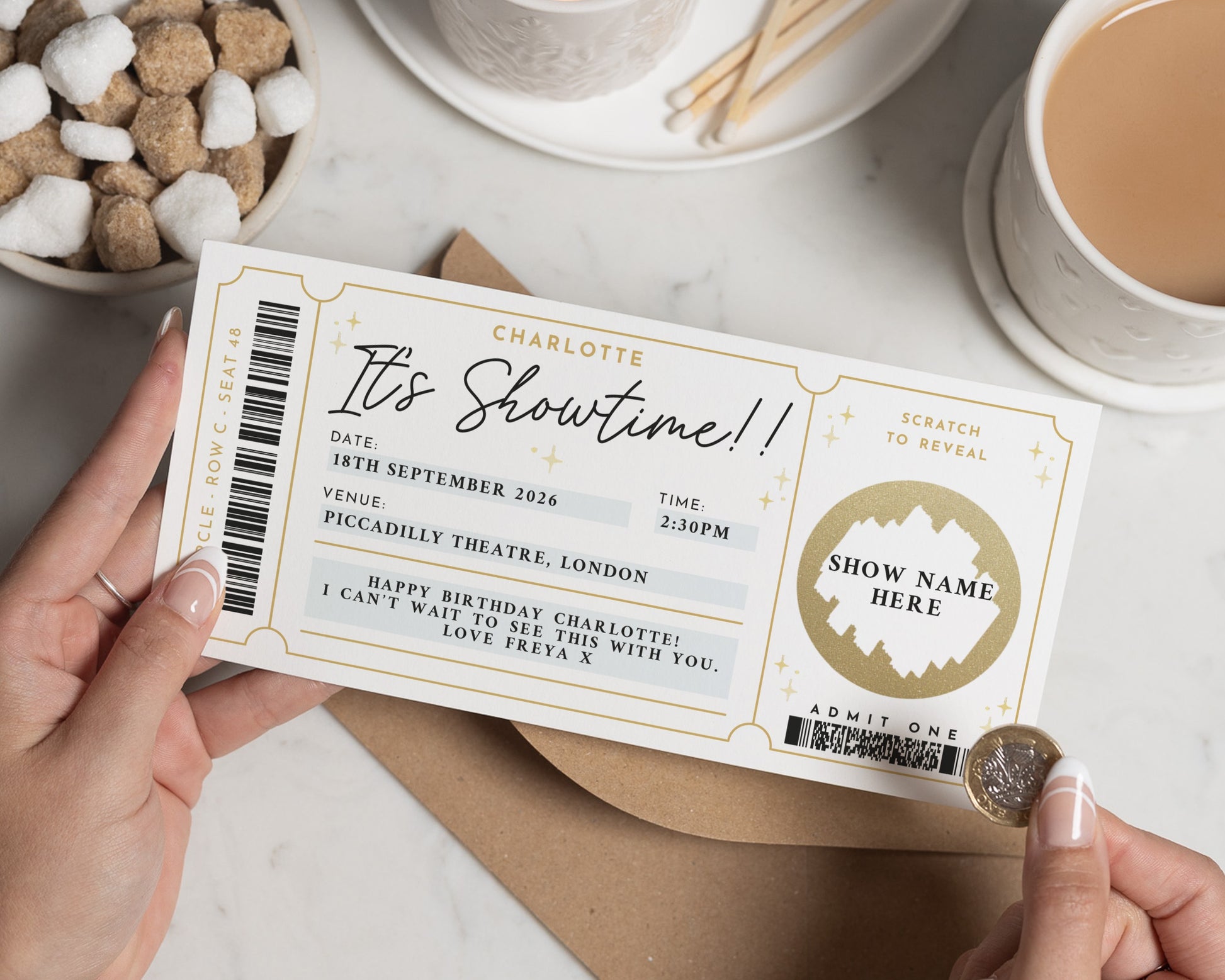 Personalised Theatre Ticket Gift, Scratch To Reveal Show, Birthday Gift For Her, Custom Show Voucher