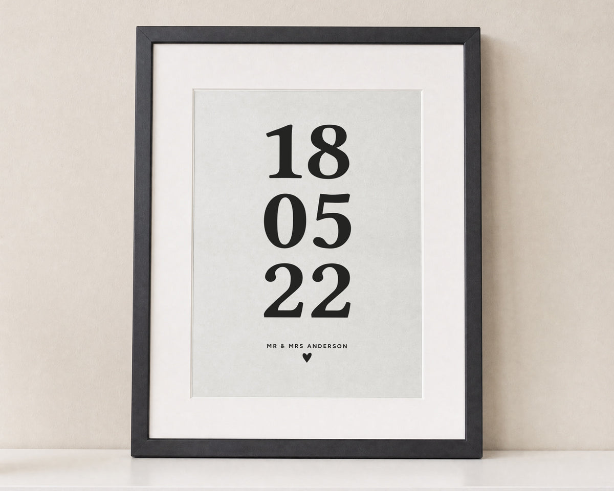 Personalised Wedding Date Print, Off White Wall Art, Minimalist Couple Gift, Anniversary Gift, Wedding Gift, Portrait Print