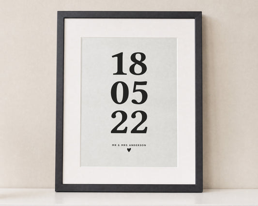 Personalised Wedding Date Print, Off White Wall Art, Minimalist Couple Gift, Anniversary Gift, Wedding Gift, Portrait Print