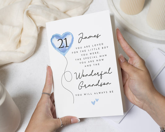 21st Birthday Card for Grandson, Personalised Grandson Birthday Card, Grandson 21 Birthday Card, Birthday Cards for Him