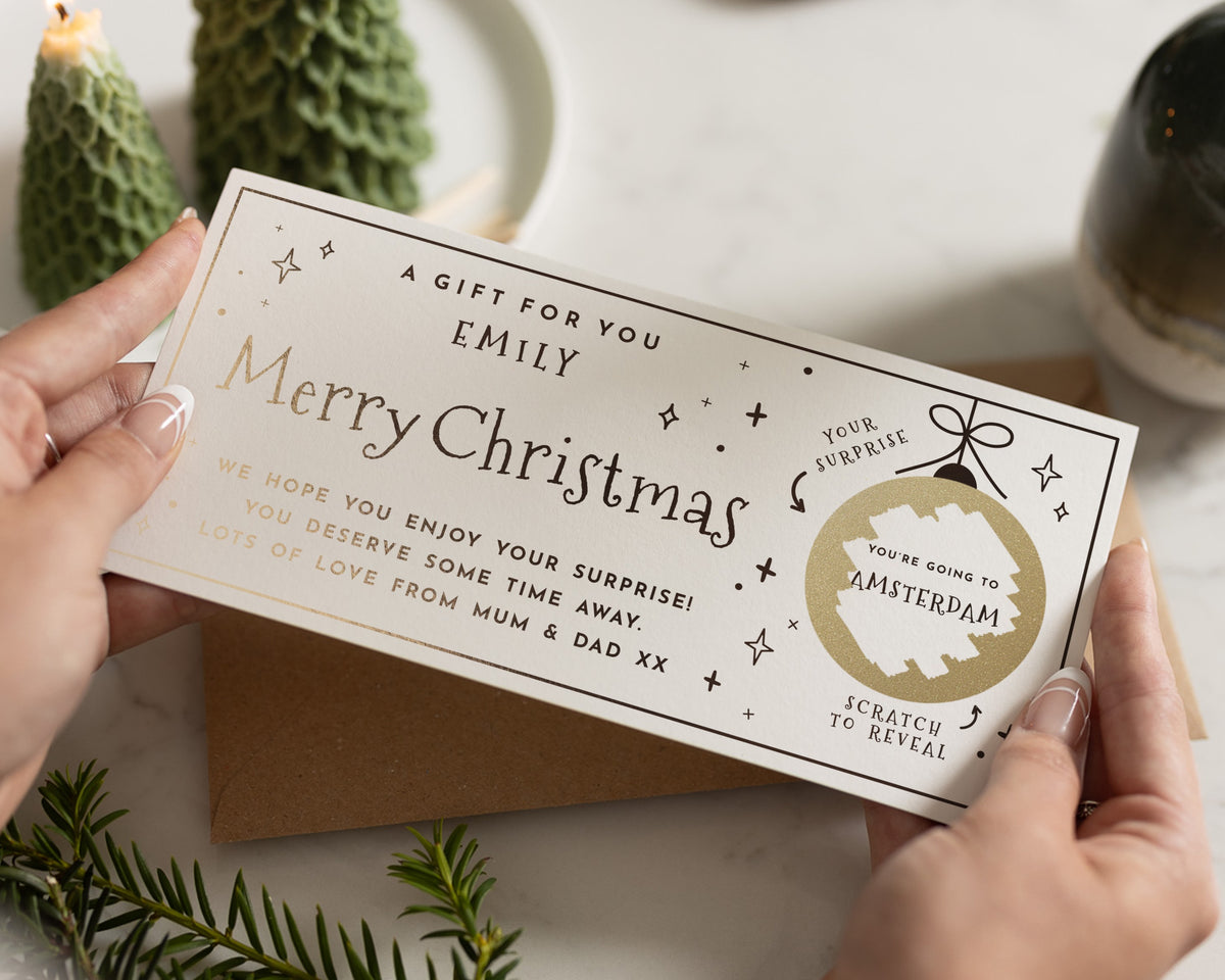 Personalised Christmas Gift Voucher, Scratch to Reveal Weekend Away, Holiday Reveal Card, Surprise Trip Gift for Daughter
