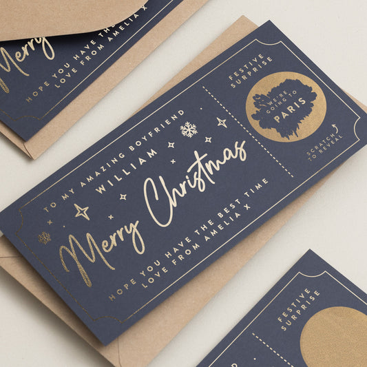 Personalised Christmas Gold Foil Scratch Gift Voucher, Gold Foil Scratch Voucher, Christmas Gift, Scratch To Reveal, Gift Experience Ticket