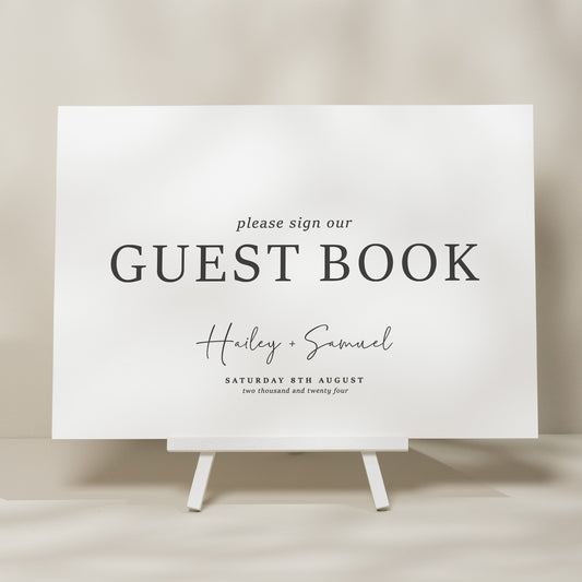 Simple Modern Wedding Guest Book Sign, Wedding Sign For Guest Book, Simple Wedding Sign Our Guest Book, Wedding Signage &#39;Hailey&#39;