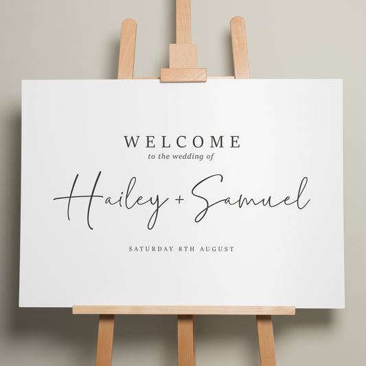 Wedding Welcome Sign, A1 Wedding Sign, Calligraphy Wedding Signage, Personalised Modern Welcome Sign, Minimalist Wedding Design &#39;Hailey&#39;