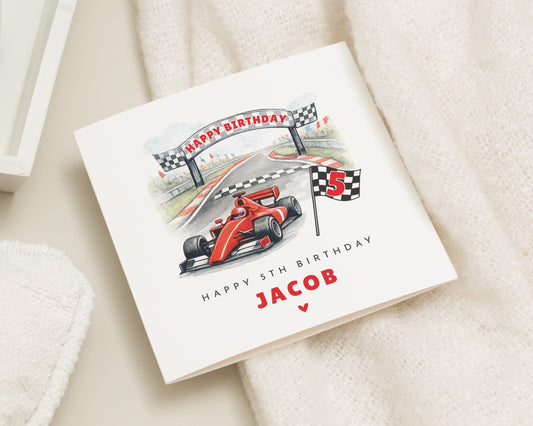 5th Birthday Card for Boy, Racing Car Birthday Card, Personalised Birthday Card for Son, Kids Birthday Card, Formula Car Birthday Card