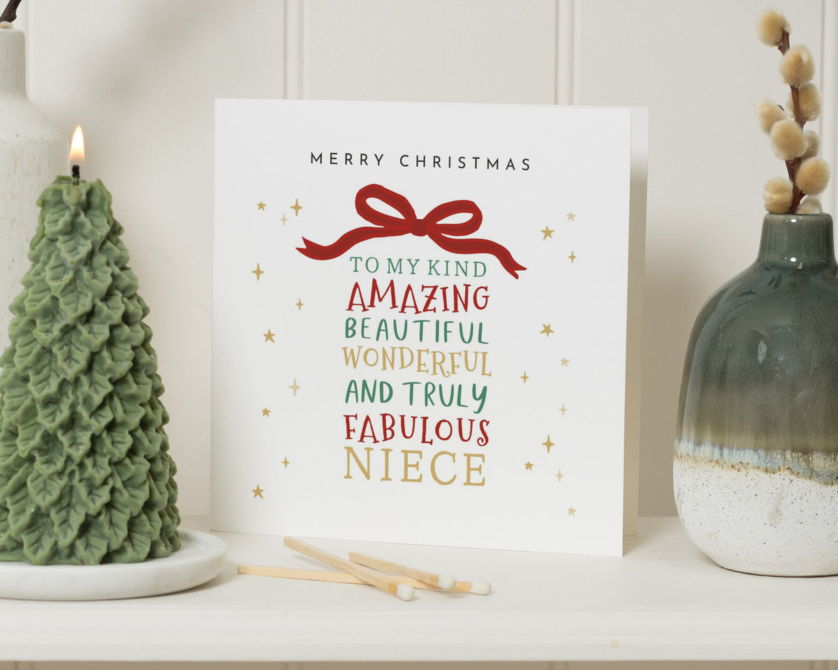Christmas Card for Niece, Niece Christmas Card, Christmas Cards for Her, Cute Xmas Card for Niece, Family Christmas Card, Red Bow Card