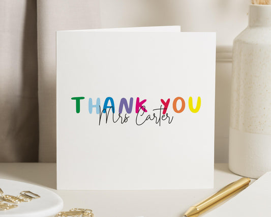 Thank You Card for Teacher, Personalised Teacher Thank You Card, Rainbow Thank You Card, End of Term Card, Thank You Card for Her