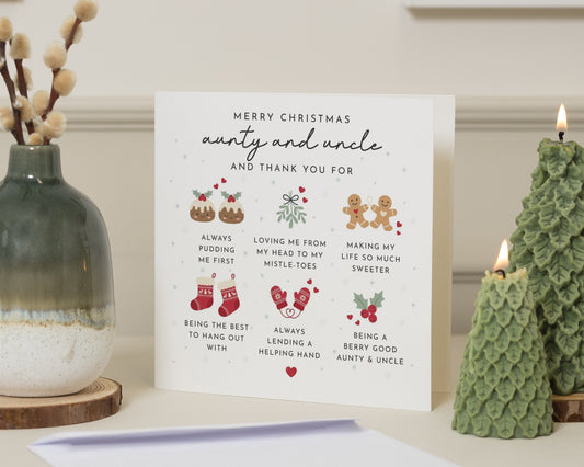 Christmas Card for Aunty and Uncle, Merry Christmas Card, Personalised Christmas Card, Cute Christmas Card for Family, Festive Card