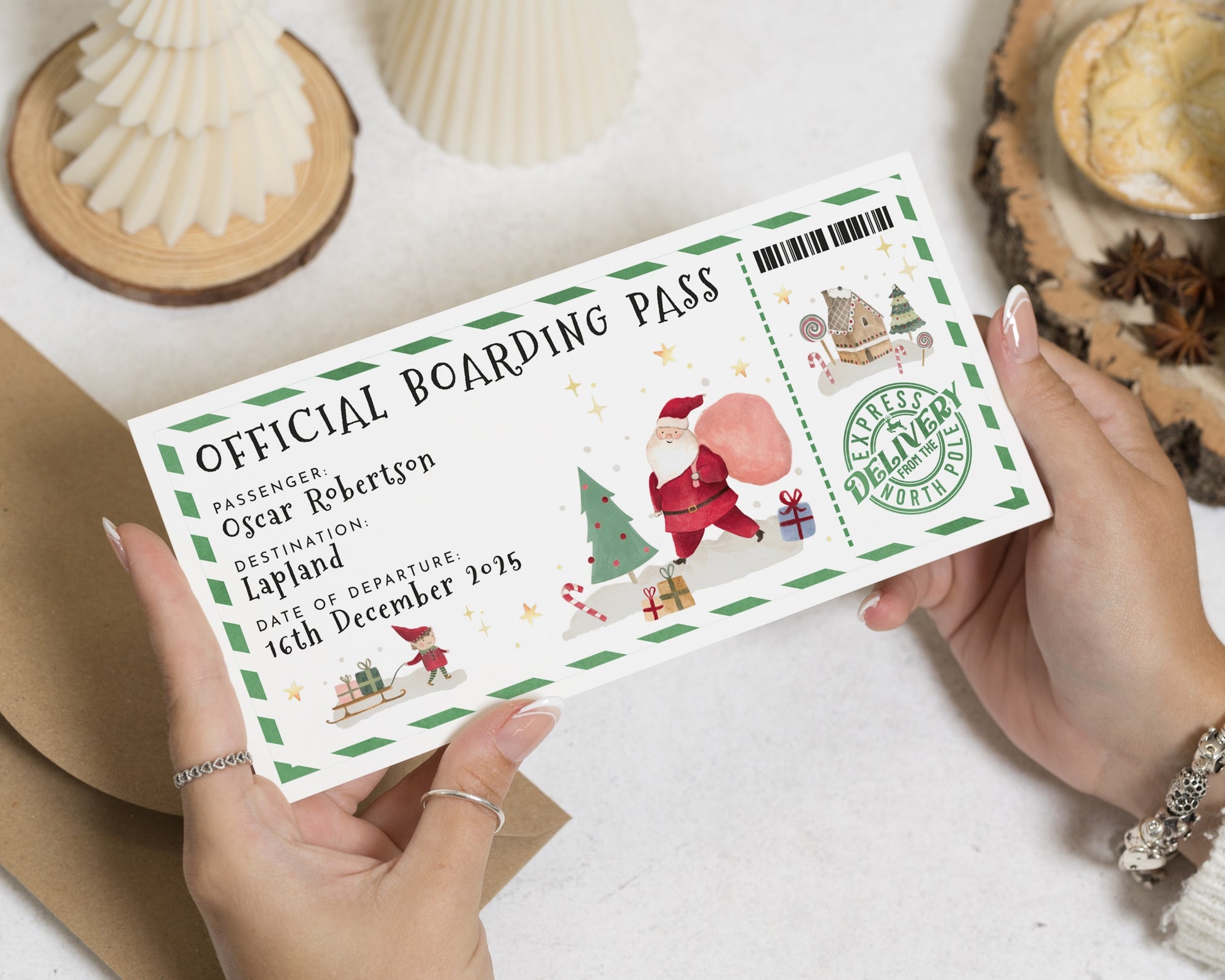 Lapland Boarding Pass Ticket, Personalised Christmas Gift Voucher, Santa Experience, Official Boarding Pass for Kids