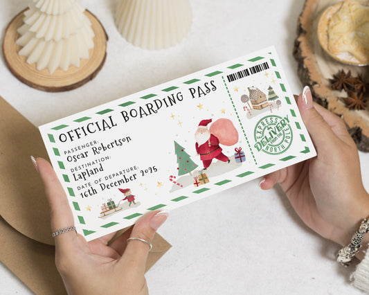 Lapland Boarding Pass Ticket, Personalised Christmas Gift Voucher, Santa Experience, Official Boarding Pass for Kids