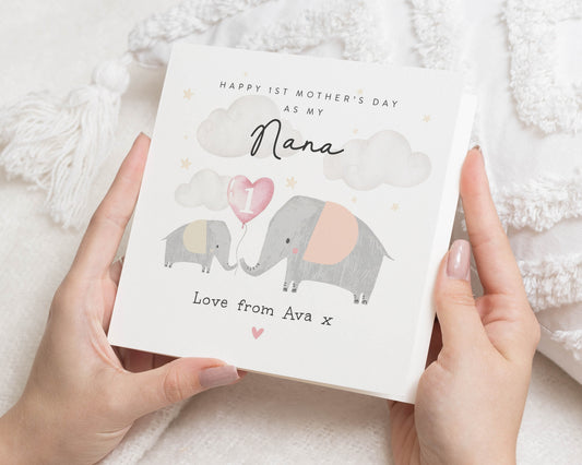 Mothers Day Card for Nana, 1st Mothers Day Card, Personalised Elephant Card, Cute Mothers Day Card for Grandma, Custom Nana Card