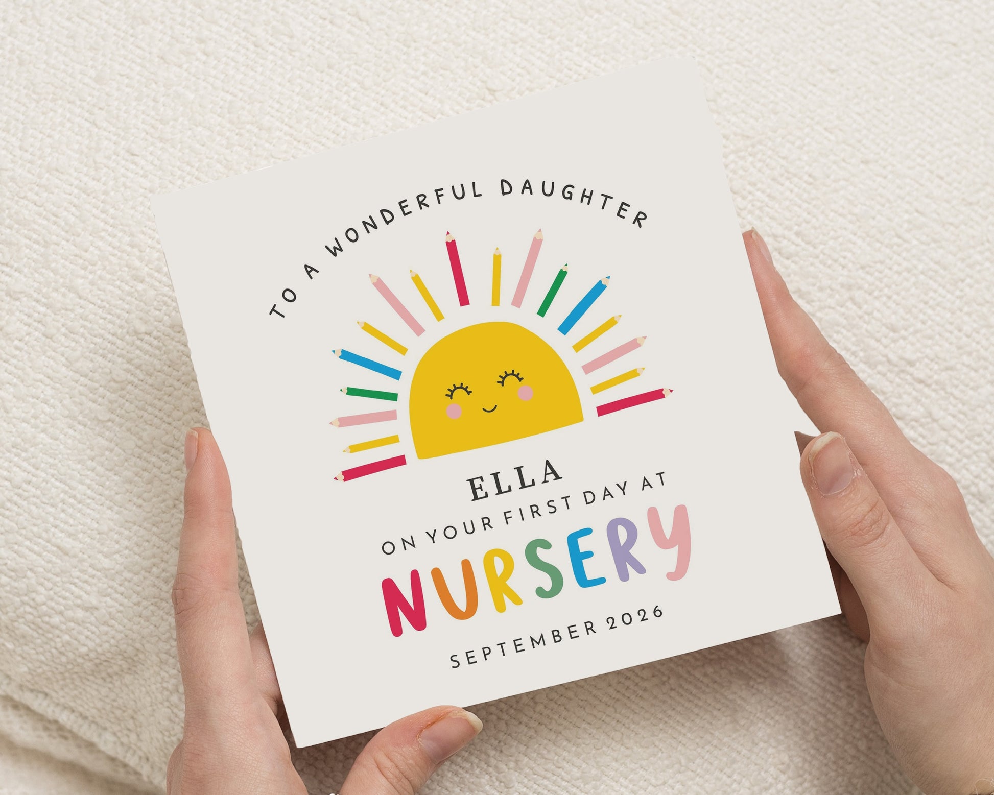 Personalised First Day at Nursery Card, Nursery Card for Daughter, 1st Day Nursery Card, Good Luck Card for Girl, School Card