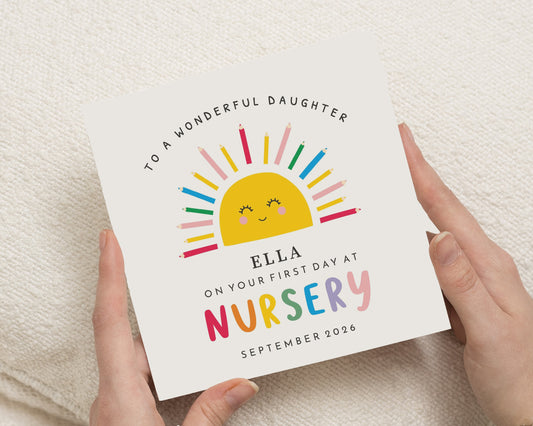 Personalised First Day at Nursery Card, Nursery Card for Daughter, 1st Day Nursery Card, Good Luck Card for Girl, School Card