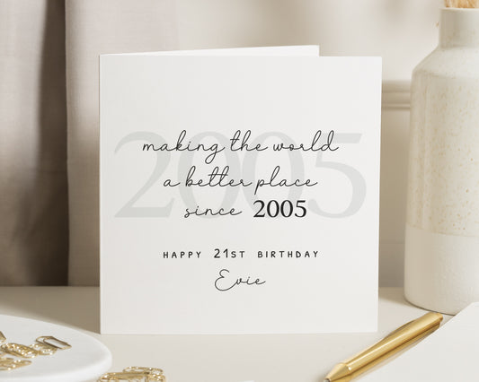 21st Birthday Card, Personalised Birthday Card, Birthday Card for Her, Birthday Card for Daughter, 21st Birthday Gift, 2005 Birthday Card