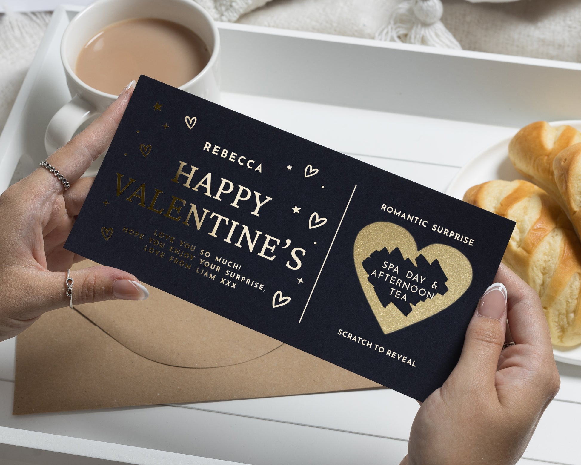 Personalised Spa Day Gift Voucher, Afternoon Tea Gift, Valentines Day Gift for Her, Romantic Gift Voucher, Gold Foil Gift