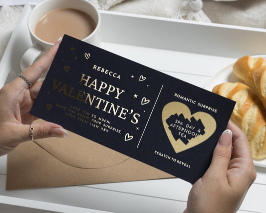 Personalised Spa Day Gift Voucher, Afternoon Tea Gift, Valentines Day Gift for Her, Romantic Gift Voucher, Gold Foil Gift