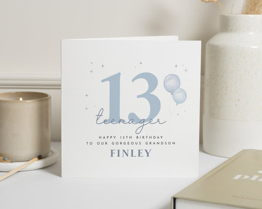 13th Birthday Card for Grandson, Personalised Birthday Card, Teenager Card, Birthday Card for Boy, Custom Card for Him, Grandson Birthday