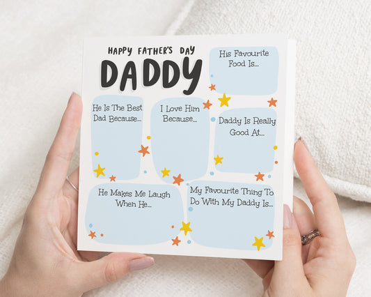 Fathers Day Card for Daddy, Daddy Card from Kids, Personalised Fathers Day Card, Fill In Fathers Day Card