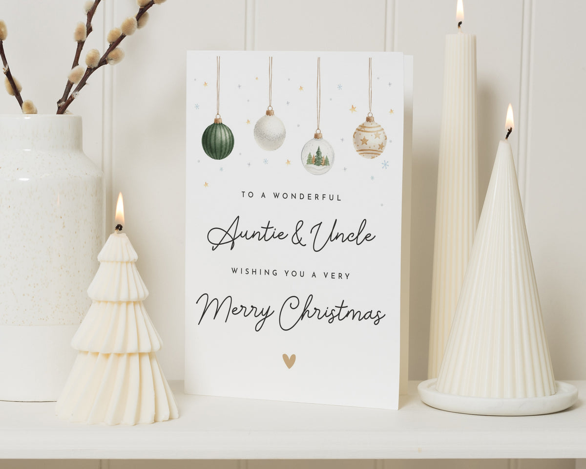 Auntie and Uncle Christmas Card, Christmas Card for Auntie, Christmas Card for Uncle, Personalised Xmas Card, Bauble Christmas Card