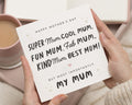 Mother's Day Card for Mum, Funny Mum Card, Best Mum Card, Super Mum Card, Personalised Mother's Day Card, Cute Card for Her