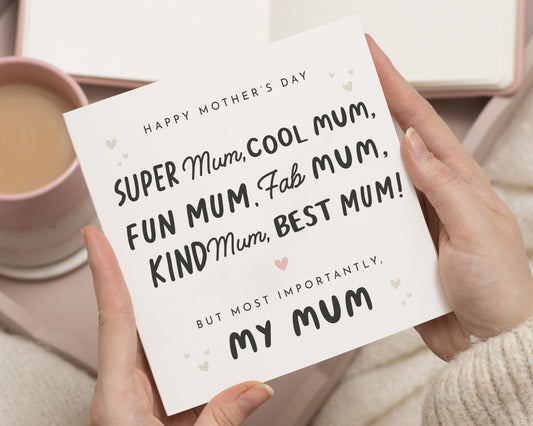 Mother's Day Card for Mum, Funny Mum Card, Best Mum Card, Super Mum Card, Personalised Mother's Day Card, Cute Card for Her