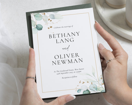 Sage Green Wedding Invitations, Botanical Greenery Wedding Invite, Elegant Eucalyptus Wedding Stationery, Personalised Invitation Suite