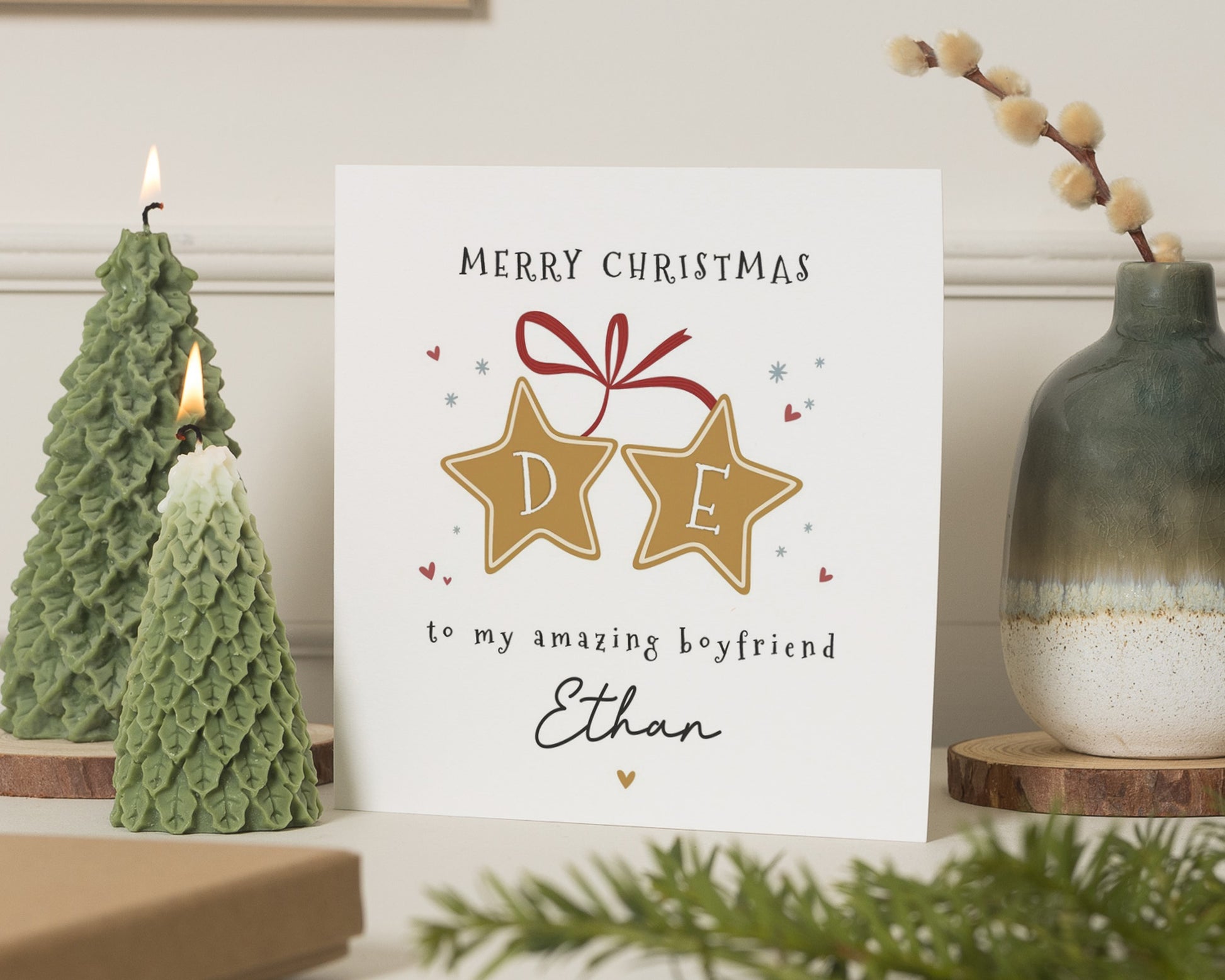 Christmas Card for Boyfriend, Personalised Christmas Card for Him, Merry Christmas Card, Cute Christmas Card for Partner, Star Biscuit Card