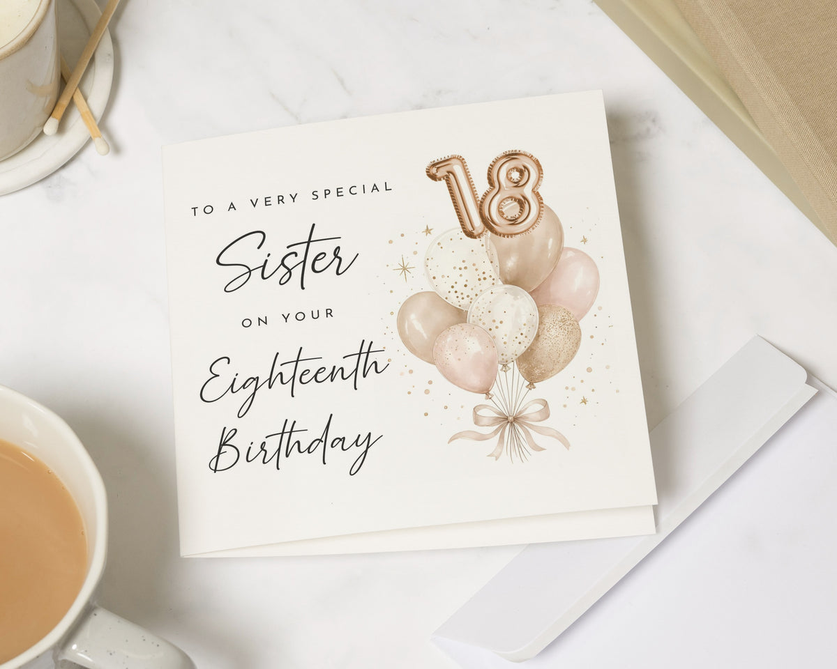 18th Birthday Card for Sister, Sister 18th Birthday Card, Eighteenth Birthday Card, Birthday Card for Her, Balloon Birthday Card