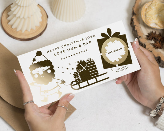 Personalised Christmas Gift Voucher, Scratch To Reveal Holiday, Gold Foil Gift For Him Or Her