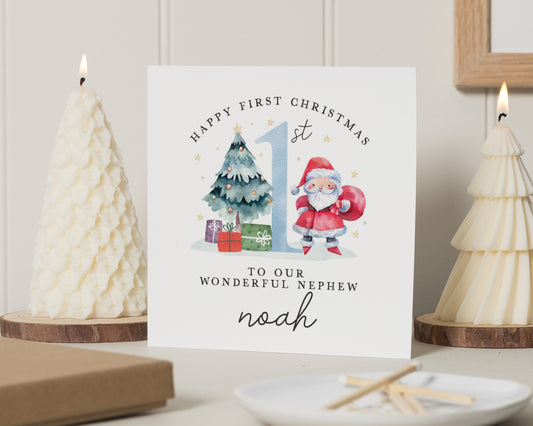 First Christmas Card for Nephew, 1st Christmas Card, Personalised Christmas Card, Christmas Card for Boy, Santa Christmas Card