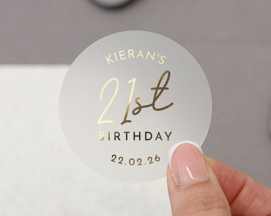 21st Birthday Sticker, Personalised Birthday Sticker, 21st Birthday Party, Gold Foil Birthday Label, Custom Birthday Stickers