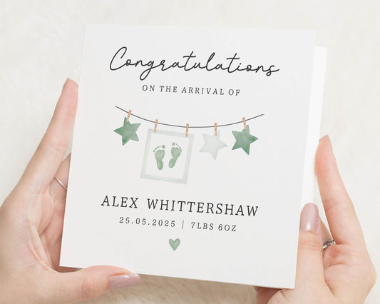 New Baby Card, Personalised Baby Congratulations Card, Arrival Card, Baby Boy or Girl Card, Custom New Baby Gift, Baby Shower Card