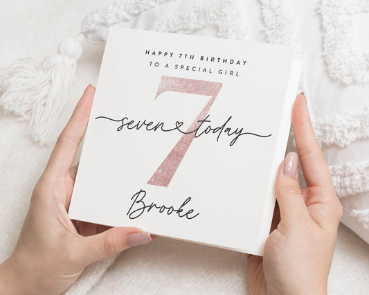 7th Birthday Card for Girl, Personalised Birthday Card, Birthday Card for Daughter, Special Girl Birthday Card, Age 7 Card, Seven Today