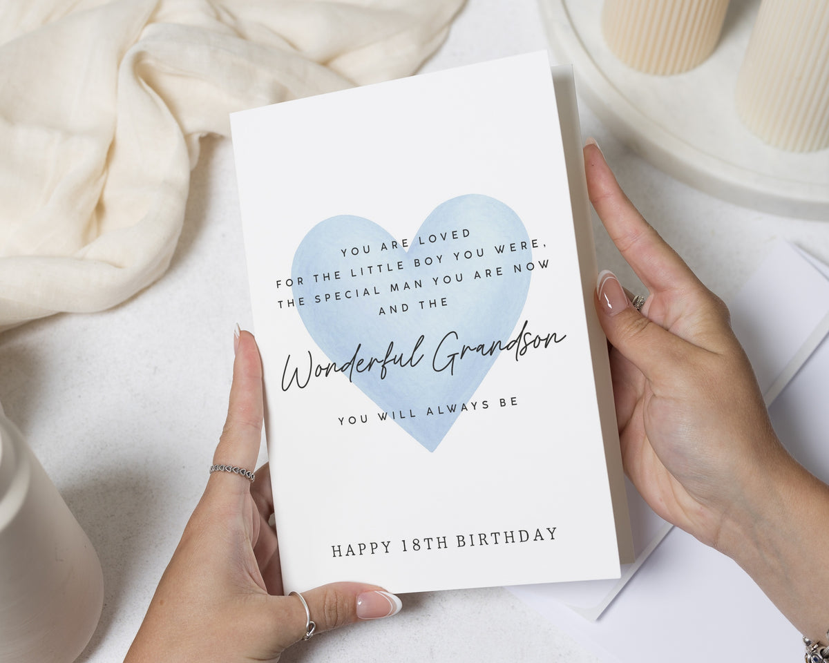 18th Birthday Card for Grandson, Grandson 18th Birthday Card, Birthday Card for Grandson, 18th Birthday Card for Him, Blue Heart Card