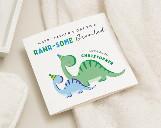 Fathers Day Card for Grandad, Dinosaur Fathers Day Card, Personalised Fathers Day Card, Fathers Day Card from Grandchild, Cute Card for Him